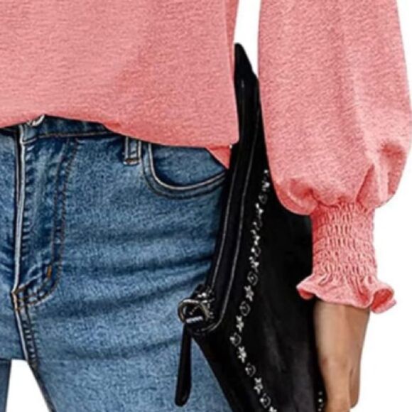 Rooscier Women’s V Neck Shirred Long Sleeve Frill Ruched Tee Blouse Top - New - Picture 5 of 6